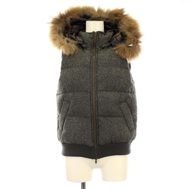 ロイスクレヨン Lois Crayon ダウンベスト ツイード フード ベスト ファー M グレー G レディース 081 ベクトルパーク