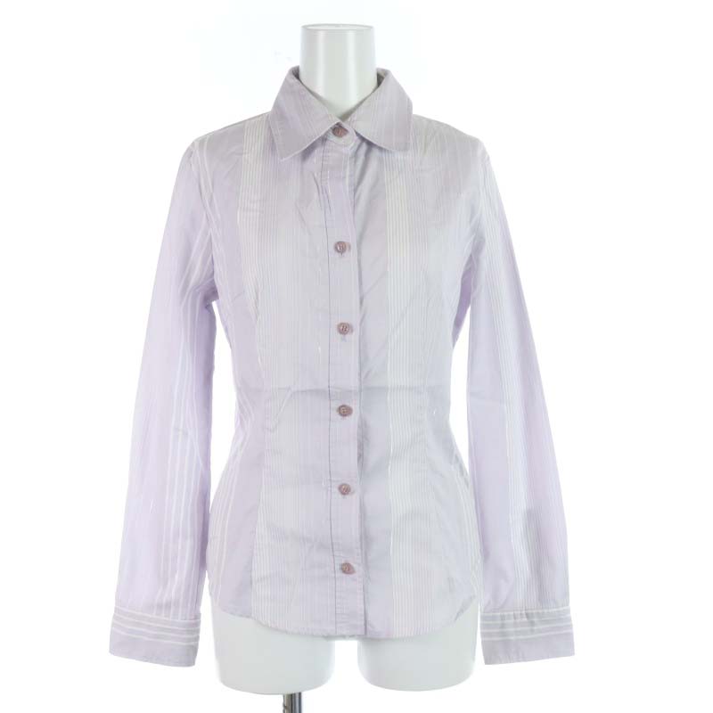 ルスーク Le Souk ストライプ シャツ ブラウス 長袖 ラメ 38 M ラベンダー 紫 パープル 白 ホワイト St Sc レディース 081 ベクトルパーク