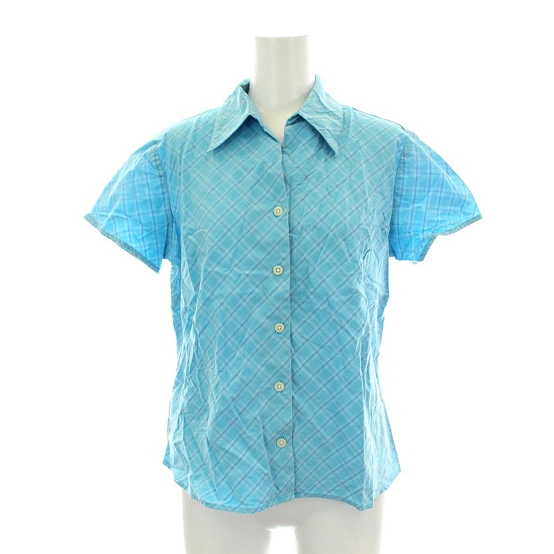 エディーバウアー Eddie Bauer シャツ ブラウス カットソー 半袖 スキッパー チェック M 水色 ライトブルー レディース 081 ベクトルパーク