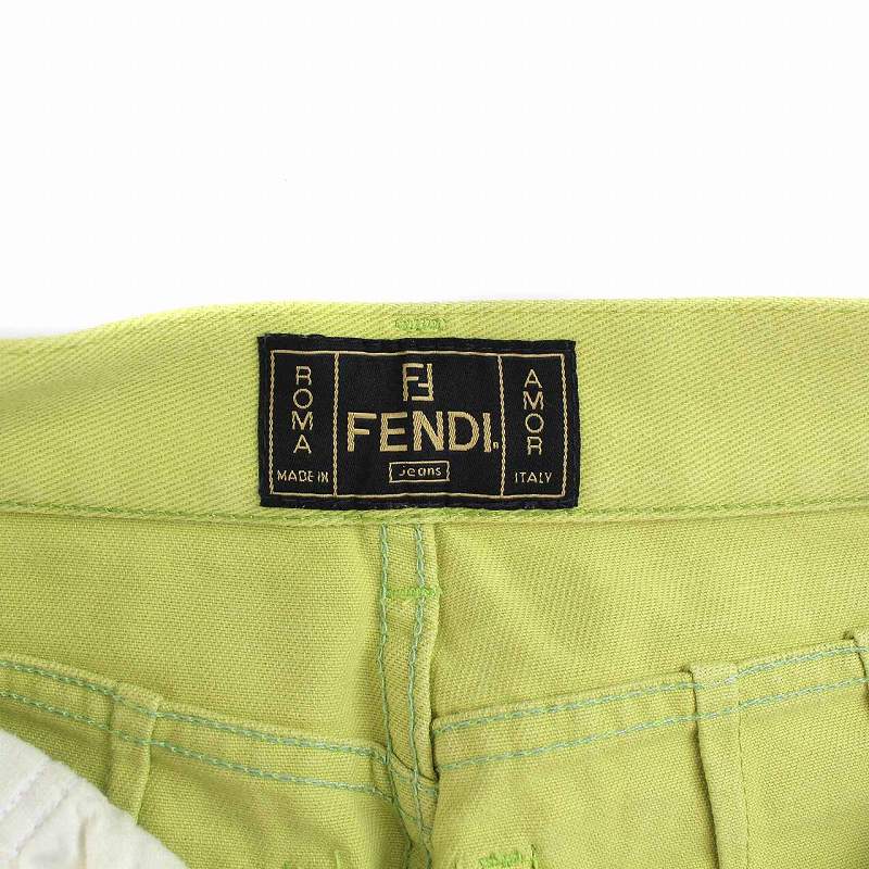 フェンディ FENDI カラーパンツ ストレート コットン 42 M 黄緑 ライト  