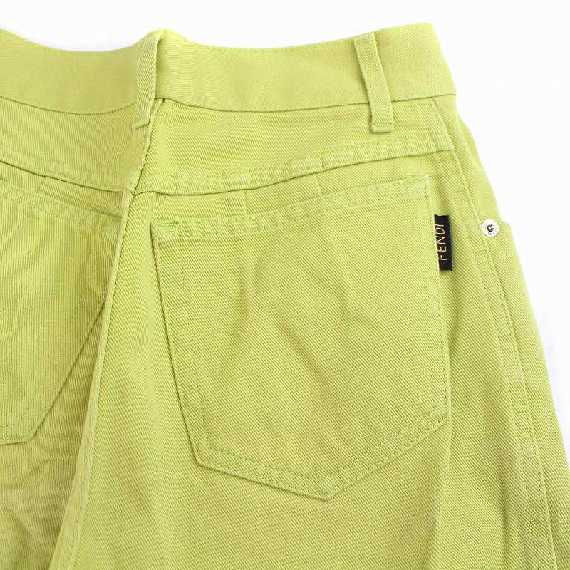 フェンディ FENDI カラーパンツ ストレート コットン 42 M 黄緑 ライト  
