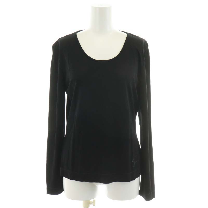 フェンディ FENDI Tシャツ カットソー 長袖 Uネック 刺繍 44 L 黒