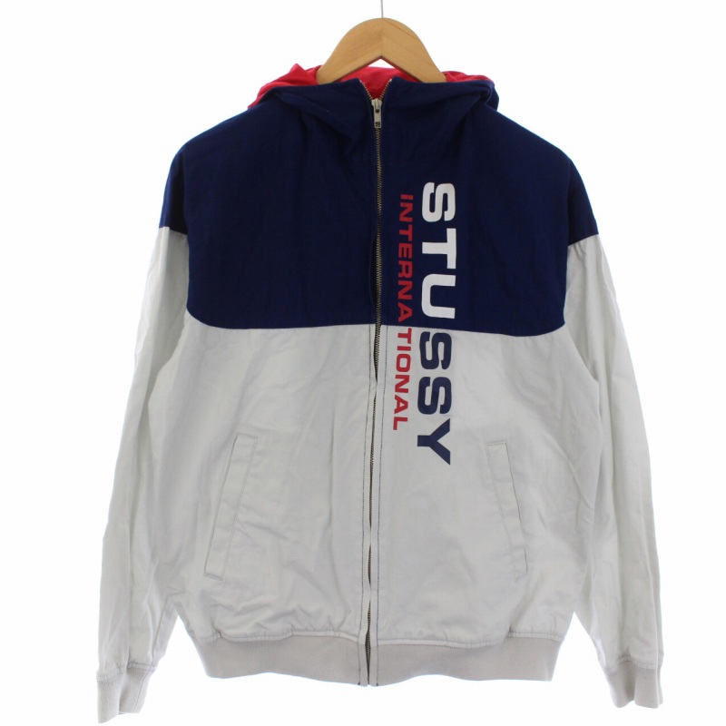 ステューシー STUSSY ジャケット フード ジップアップ ロゴ S 紺 