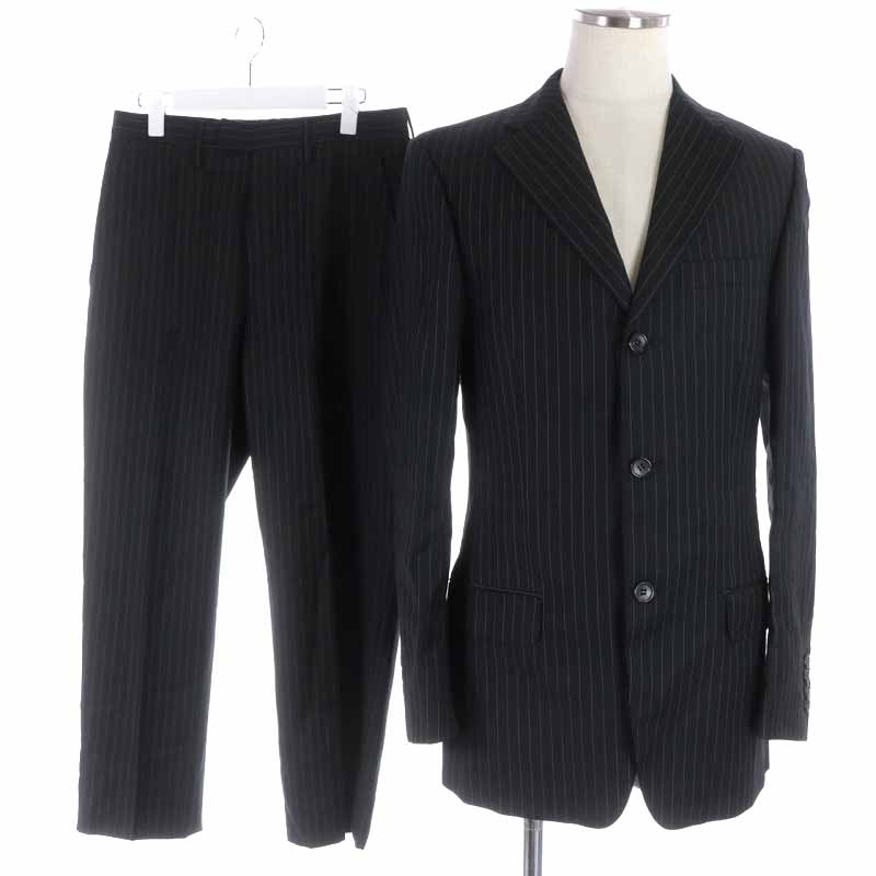 グッチ Gucci スーツ セットアップ 上下 テーラードジャケット シングル スラックスパンツ ロング ウール ストライプ 46r S 黒 ブラック Yi28 Ibo26 メンズ 081 ベクトルパーク