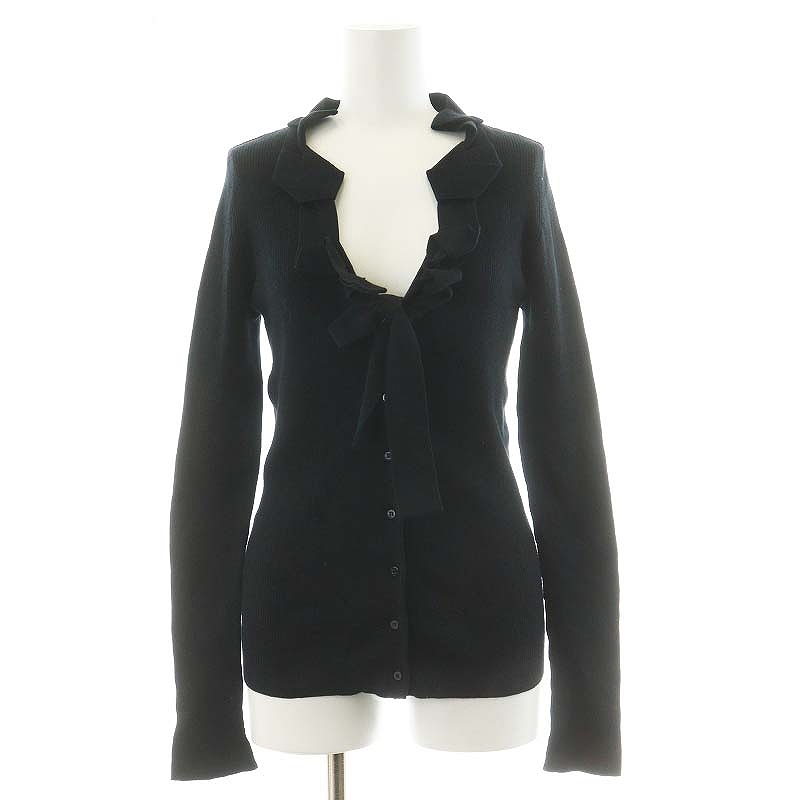 セリーヌ CELINE カーディガン ニット フリル リボン 長袖 M 黒  