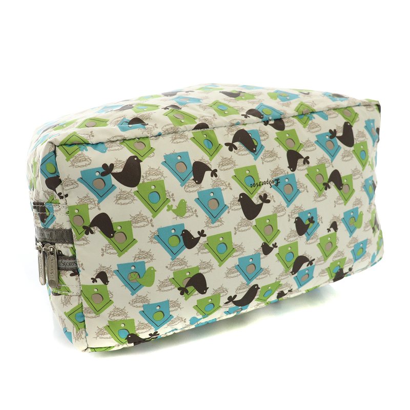 レスポートサック LesportSAC ボストンバッグ 鳥柄 総柄 ナイロン 白