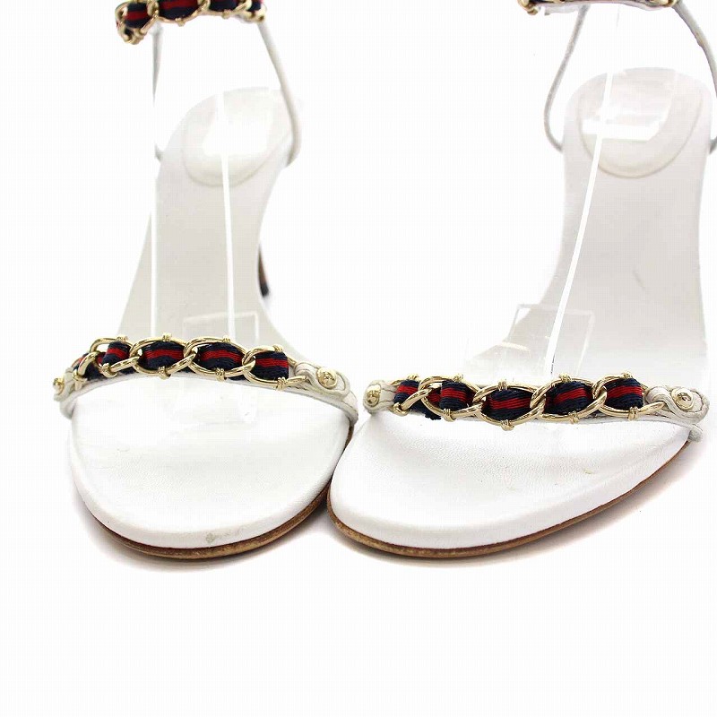 GUCCI チェーンサンダルヒール　38 GUCCI - グッチ GUCCI サンダル ミュール ヒール ロゴ柄 ラバー