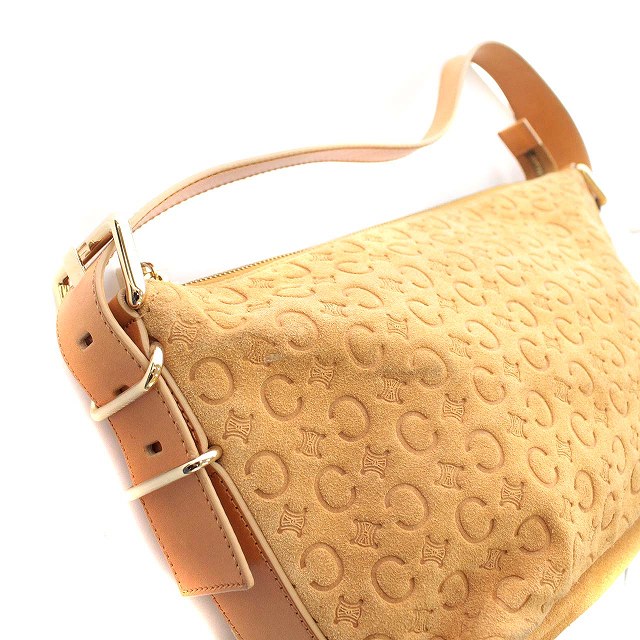 CELINE セリーヌ ハンドバッグ マカダム スエード オレンジ 型押し