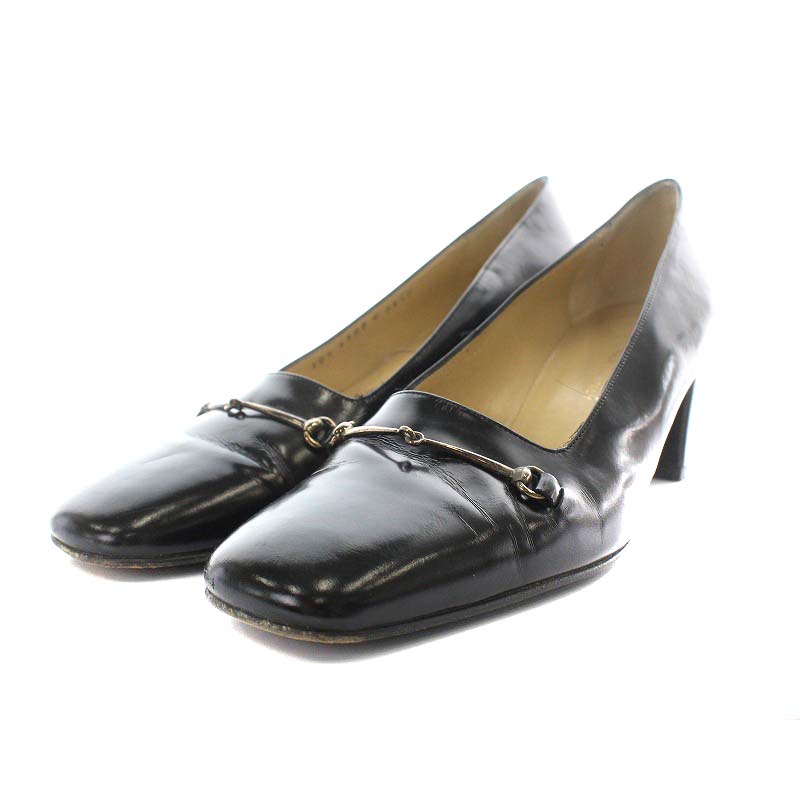 グッチ GUCCI スクエアトゥビットパンプス ヒール レザー 36.5 23.5cm 