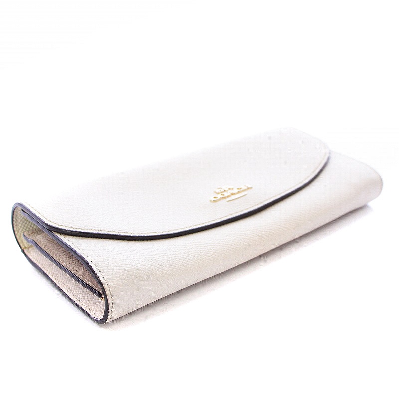 コーチ COACH 長財布 F54009 ラグジュアリー クロスグレーン レザー スリム エンベロープ レザー アイボリー 美品 財布 COACH - COACH コラグジュアリー クロスグレインレザースリム