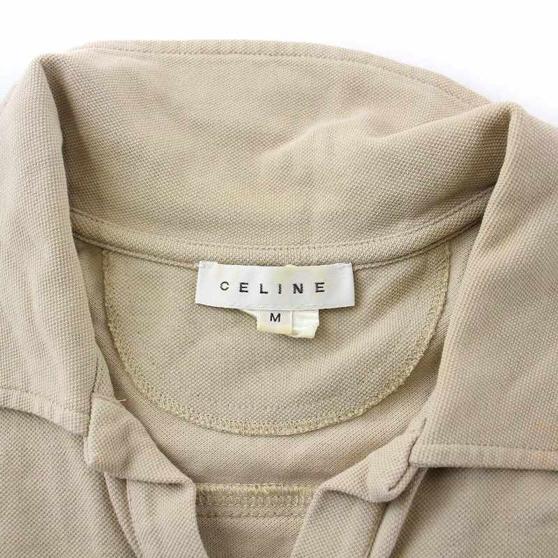 セリーヌ CELINE ポロシャツ 半袖 馬車刺繍 ポケット M ベージュ /KH 