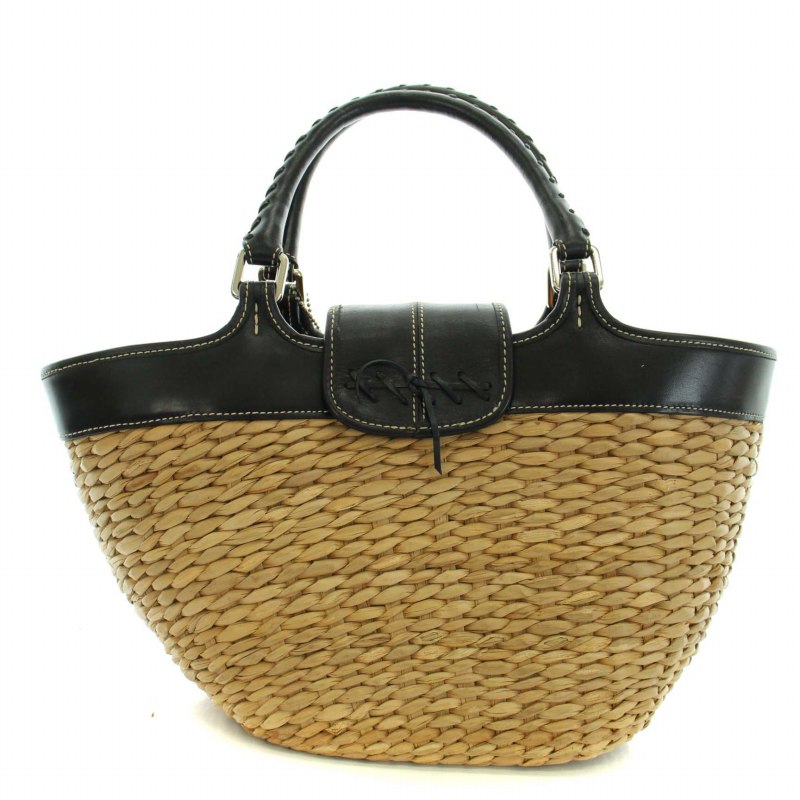 コーチ COACH かごバッグ ハンドバッグ ストロー レザー ベージュ 黒  