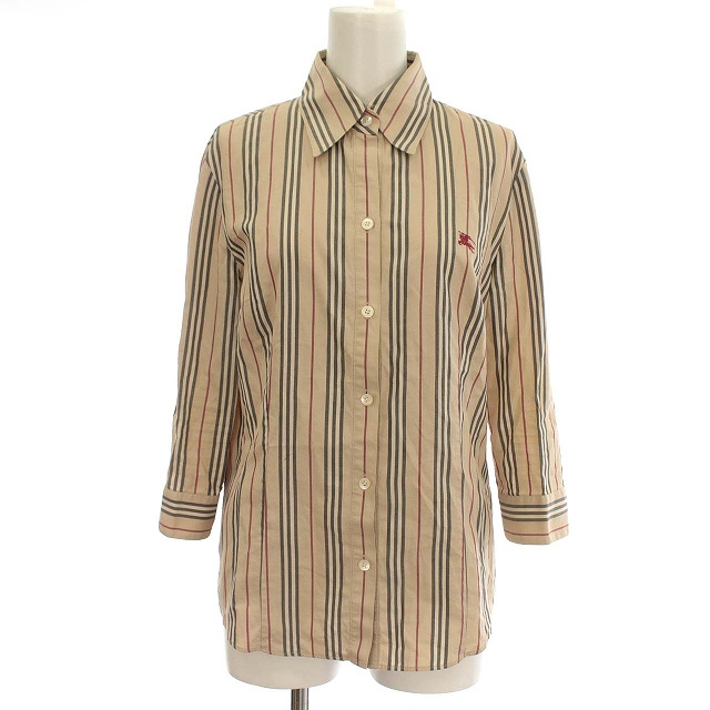 新品タグ付き◎ベージュのストライプ☆ 篭っ BURBERRY サンバイザー 帽子