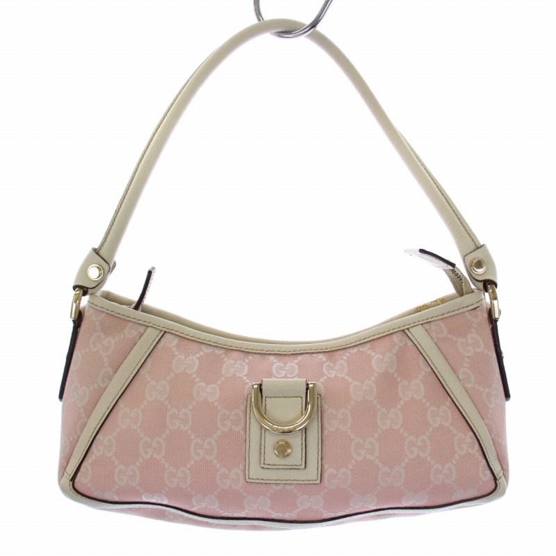 GUCCI GG キャンバス×レザーピンクハンドバッグショルダーバッグ