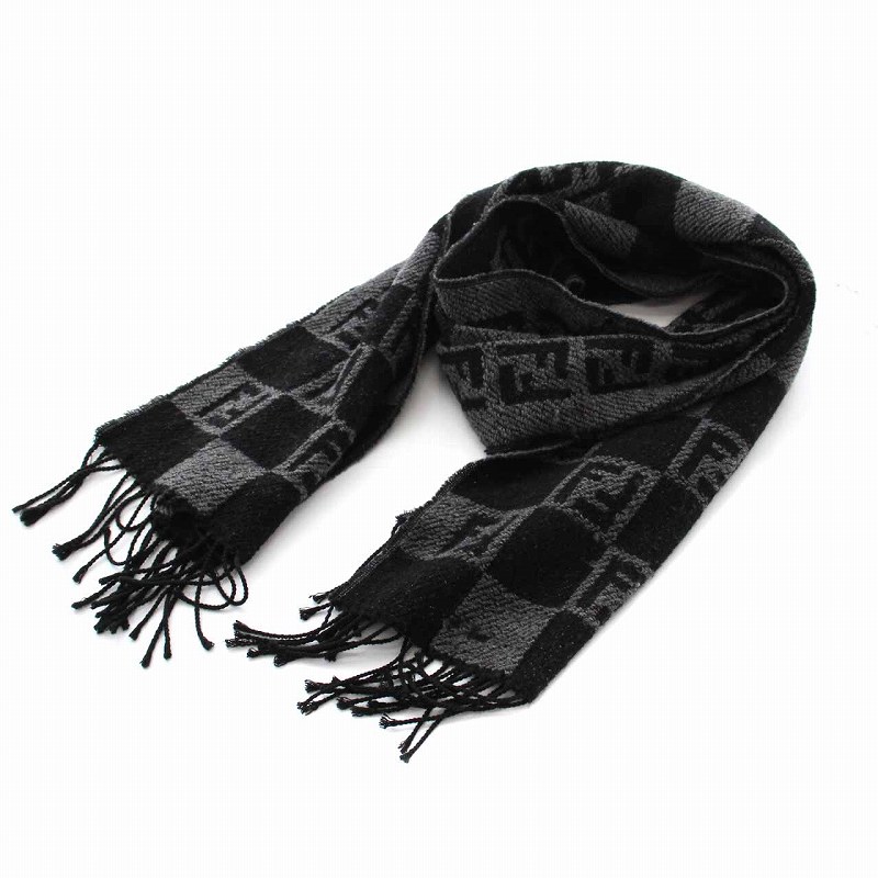FENDI(フェンディ) ストール(ショール) ズッカ柄 黒×グレー