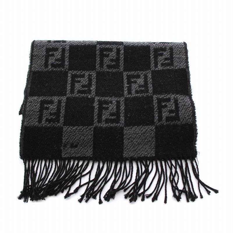 FENDI(フェンディ) ストール(ショール) ズッカ柄 黒×グレー