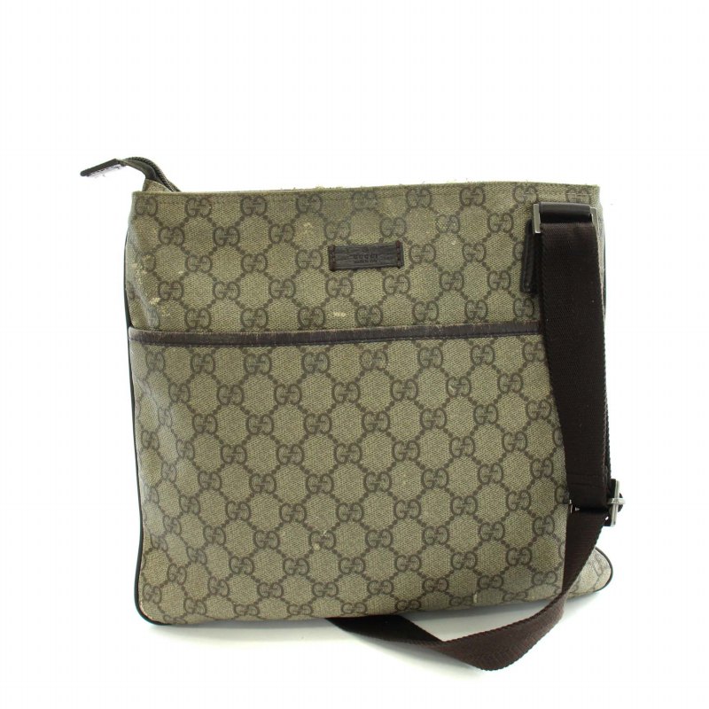 グッチ GUCCI ショルダーバッグ GG柄 PVC レザー ベージュ 茶 ブラウン 