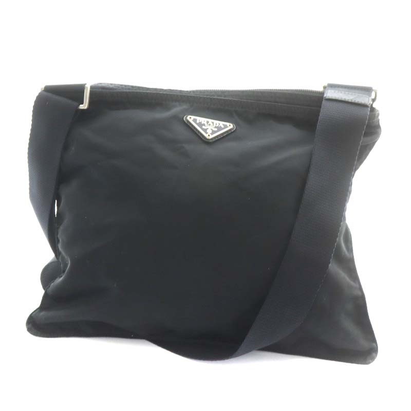 プラダ PRADA 三角プレート ショルダーバッグ ポシェット ナイロン 黒 