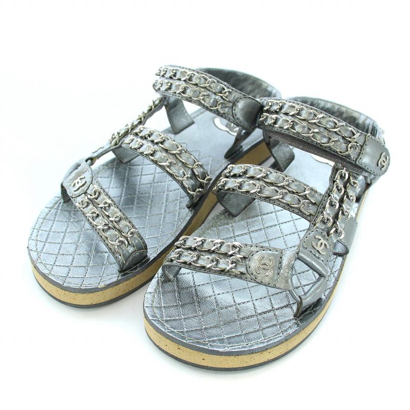 シャネル CHANEL 19SS ストラップサンダル ココマーク チェーン レザー 