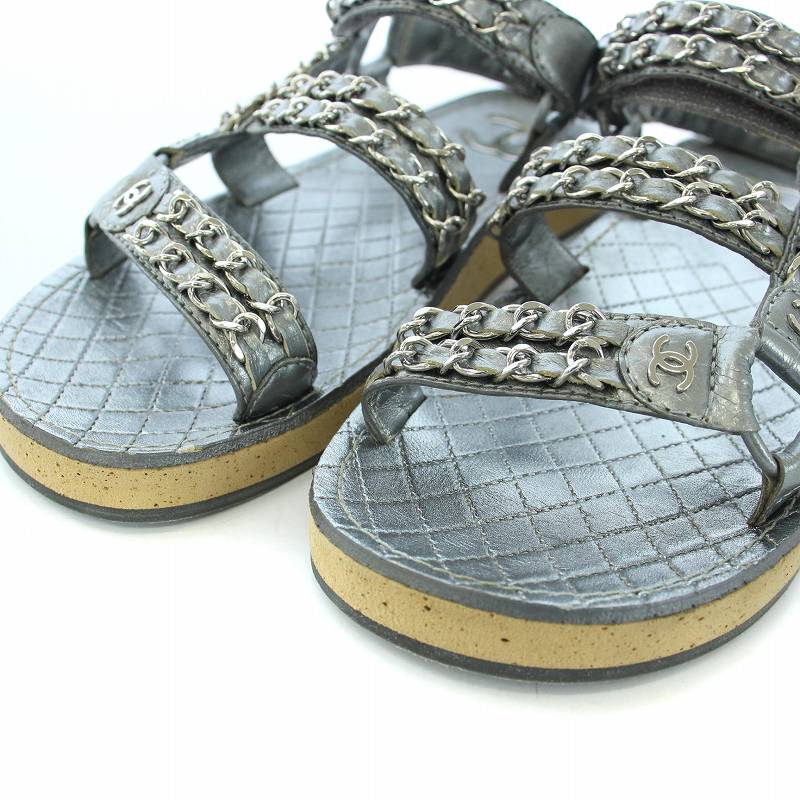 シャネル CHANEL 19SS ストラップサンダル ココマーク チェーン レザー 