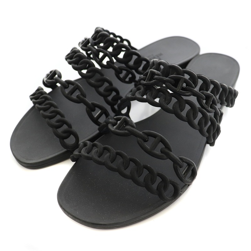 エルメス Rivage シェーヌダンクルストラップ ラバーサンダル 際どく 24 黒 