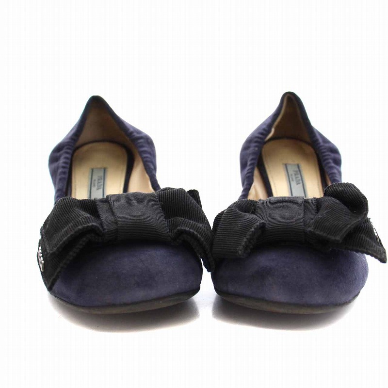 PRADA ネイビー スエード チャンキーヒールパンプス PRADA ネイビー