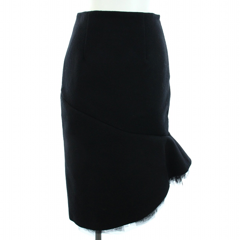 ルシェルブルー LE CIEL BLEU アシメウールスカート チュール ミモレ丈  