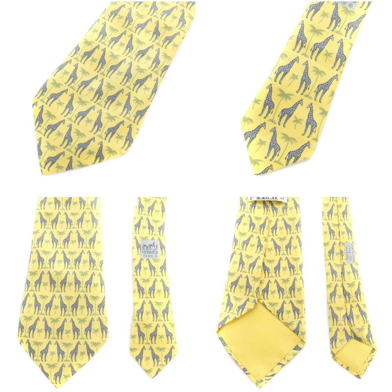 N267 美品 エルメス イエロー もみじ柄 総柄 ネクタイ メンズ N267 美品 エルメス イエロー もみじ柄 総柄 ネクタイ メンズ