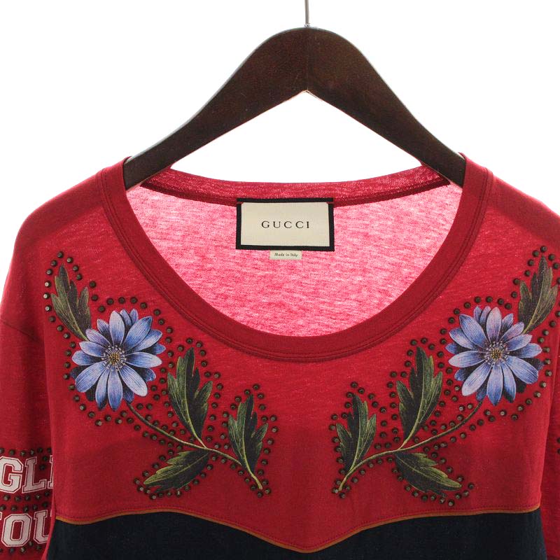 グッチ GUCCI Tシャツ カットソー 半袖 ロゴ 25 スタッズ プリント 花 