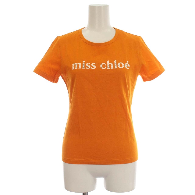 ミスクロエ miss chloe Tシャツ 半袖 ロゴ スタッズ 38 M オレンジ 