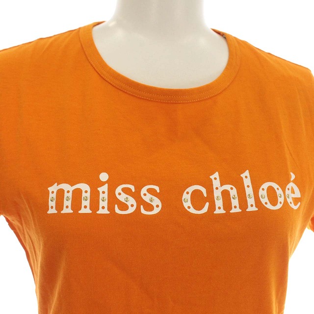 ミスクロエ miss chloe Tシャツ 半袖 ロゴ スタッズ 38 M オレンジ 