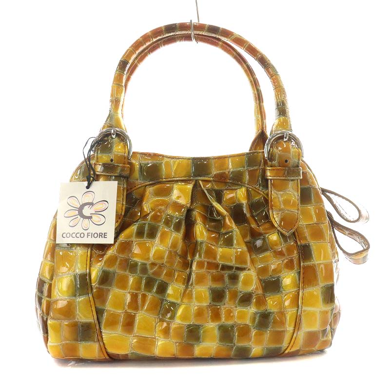 コッコフィオーレ COCCO FIORE ハンドバッグ エナメル 黄 イエロー 