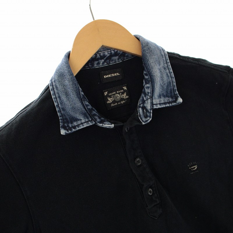 ディーゼル DIESEL ポロシャツ 衿デニム 半袖 ロゴ M 黒 ブラック 