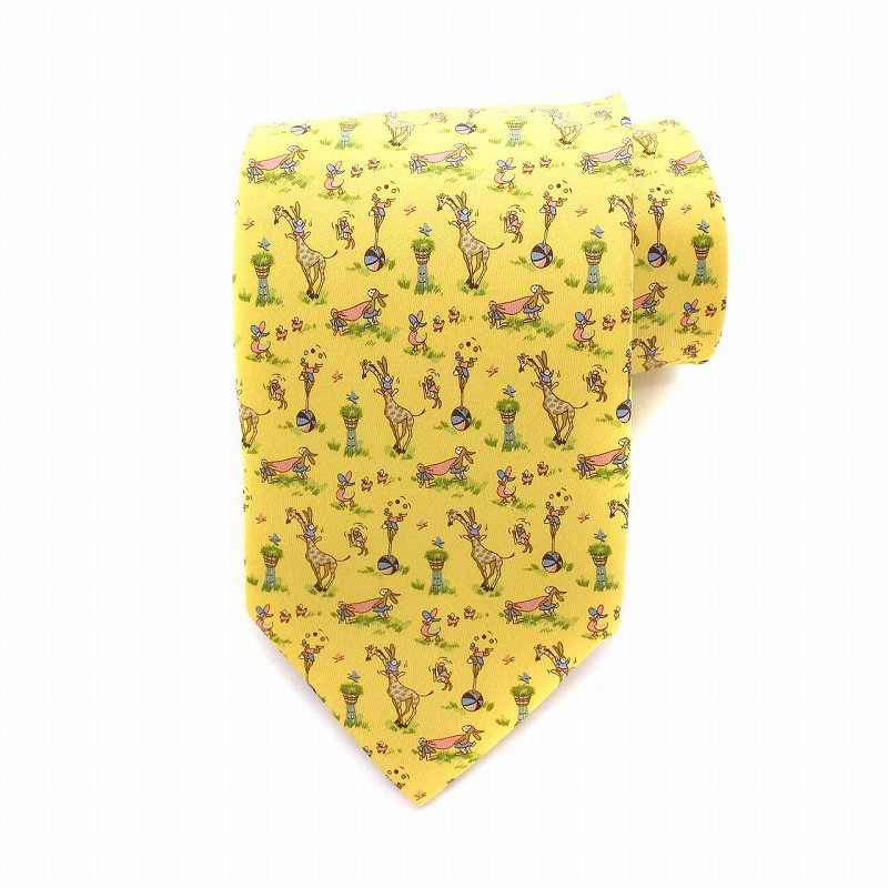 Salvatore Ferragamo フェラガモ ネクタイ オレンジ系 馬柄 犬 プードル シルク100％ メンズ ビジネス スーツ ギフト  プレゼント 贈り物 ラッピング包装可【中古】新居浜店 ◇サルバトーレフェラガモ シルクネクタイ イタリア製 総柄 馬 ◇サルバトーレフェラガモ シルク  ... フェラガモネクタイ