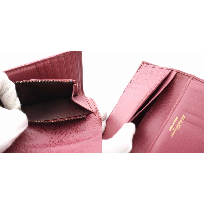 Salvatore Ferragamo レザー リボン 三つ折り財布 ピンク Salvatore Ferragamo レザー リボン 三つ折り財布 ピンク