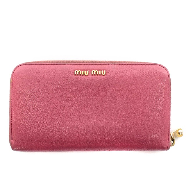 ミュウミュウ miumiu 長財布 マドラス レザー リボン ラインストーン 