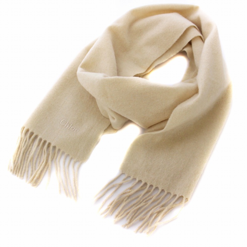 クロエ CHLOE FOULARDS マフラー ストール ロゴ刺繍 ベージュ  