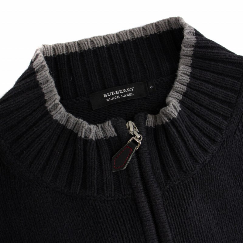 【美品✨】バーバリーブラックレーベル　ニットジャケット　ジップ　ハイネック　黒 バーバリーブラックレーベル BURBERRY BLACK LABEL ニットジャケット