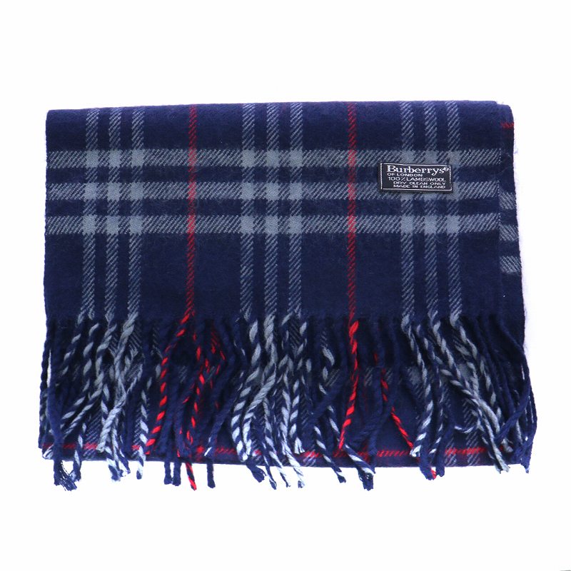 バーバリーズ マフラー ネイビー×チェック ラムウール100  