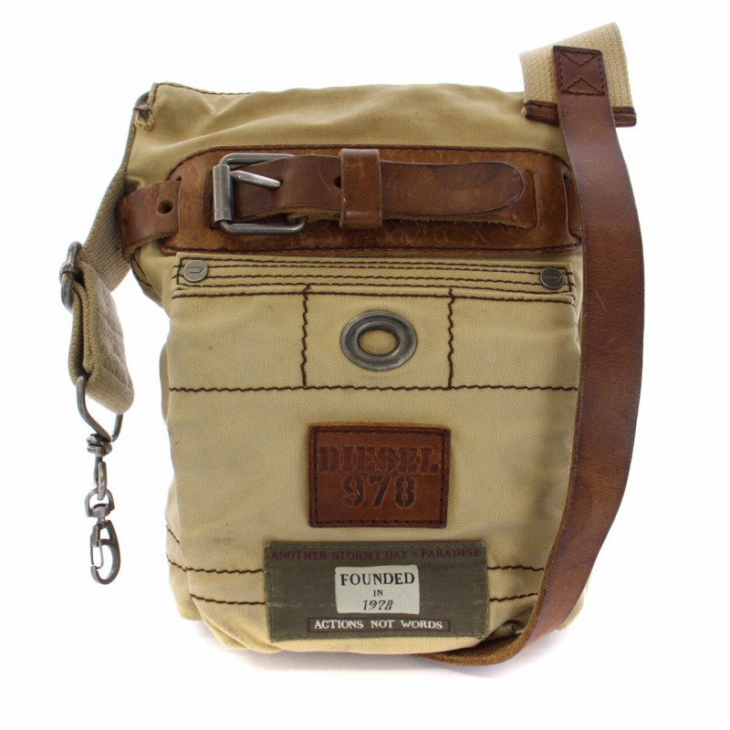 ディーゼル DIESEL ショルダーバッグ ロゴ キャンバス レザー ベージュ 