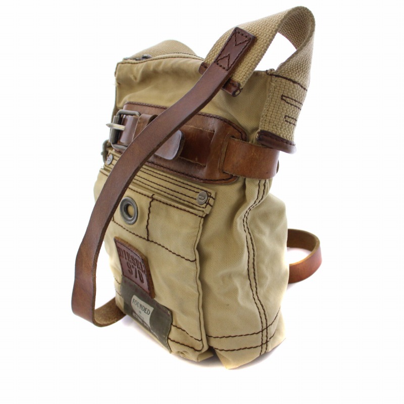 ディーゼル DIESEL ショルダーバッグ ロゴ キャンバス レザー ベージュ 