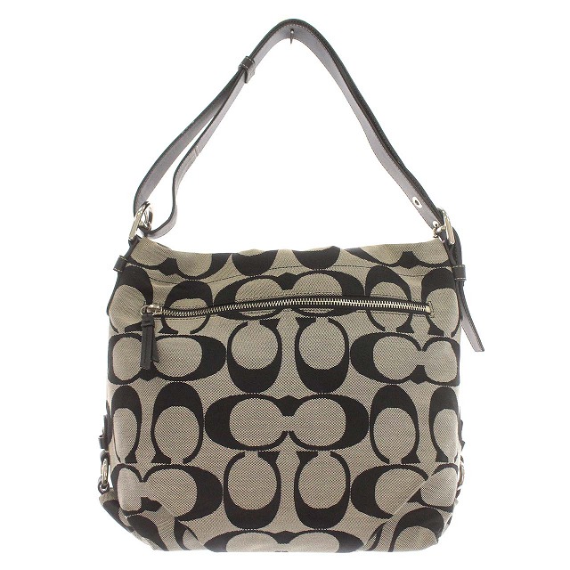 1円 COACH コーチ F15067 シグネチャー キャンバス×レザー シルバー金具 ショルダーバッグ 肩掛け 斜め掛け ブラック系 E0573uI COACHコーチ シグネチャー ショルダーバッグ F15067 \u2013 NISHIKINO