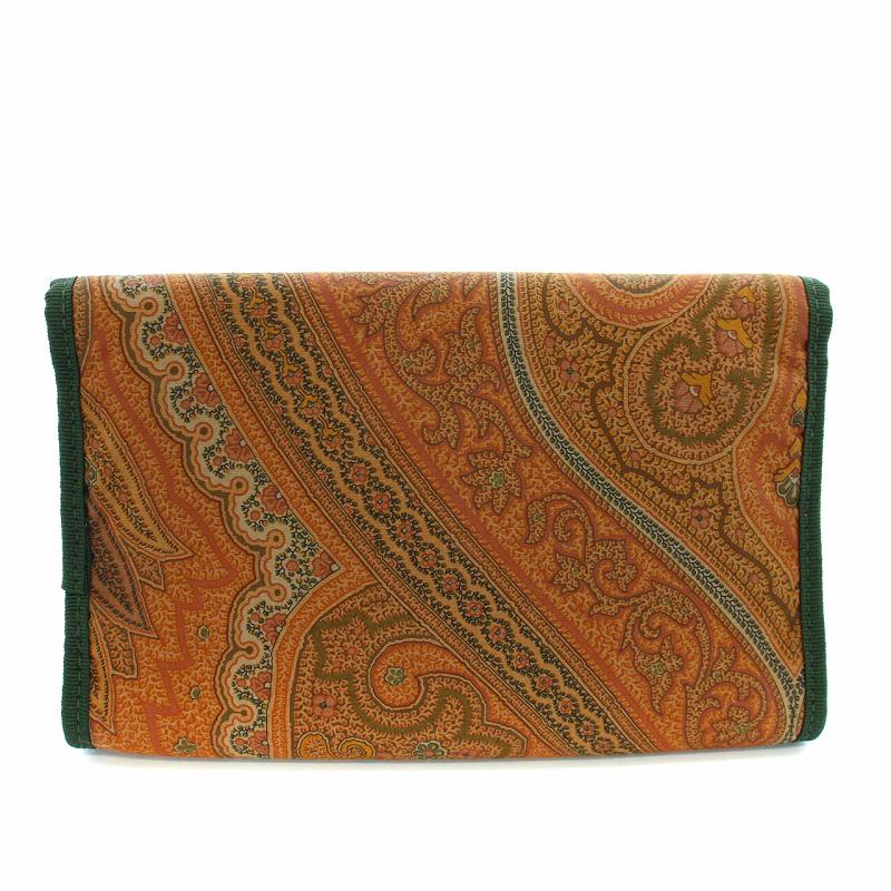 エトロ ETRO ポーチ ケース ペイズリー柄 茶 ブラウン 緑 グリーン /TK 