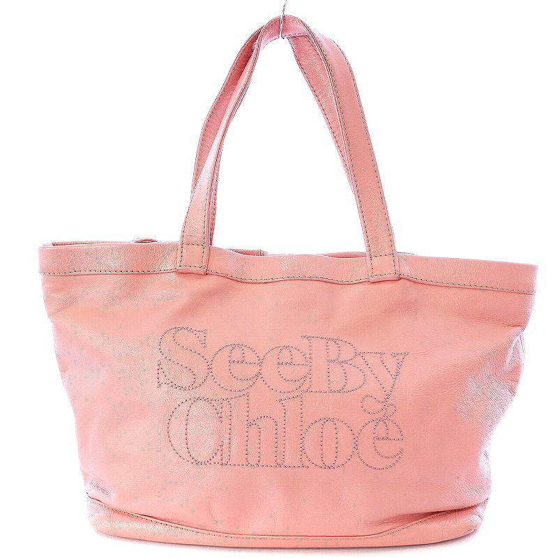 CHLOE ロゴデザイン トートバッグ レザー レディース