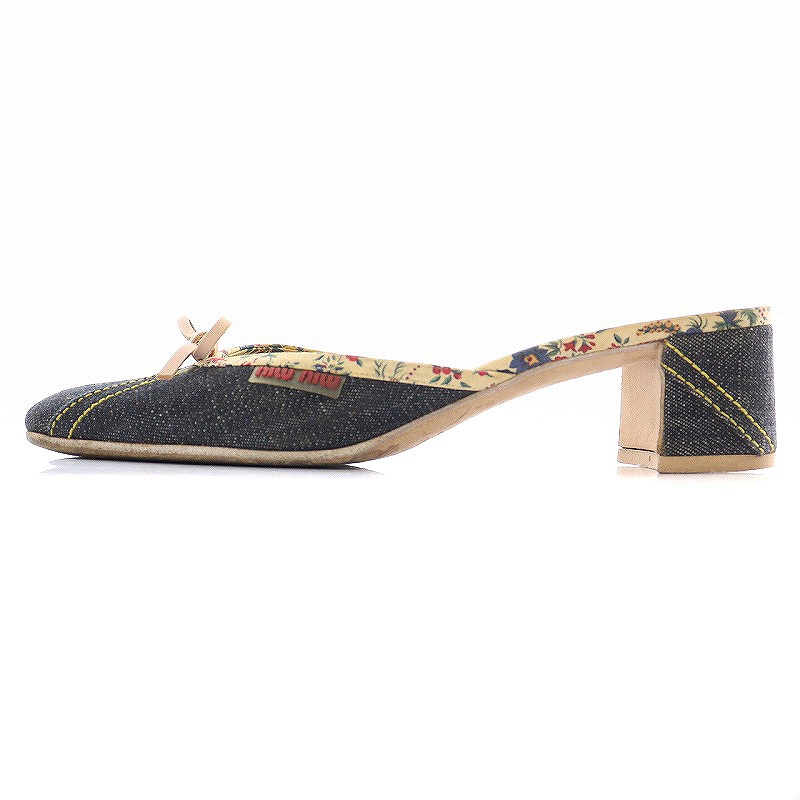 ミュウミュウ miumiu ミュール パンプス ヒール スクエアトゥ デニム