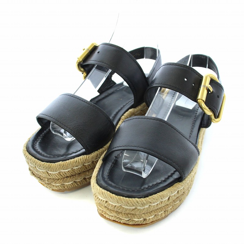 プラダ PRADA サンダル ストラップ コルクソール 厚底 23cm 黒 