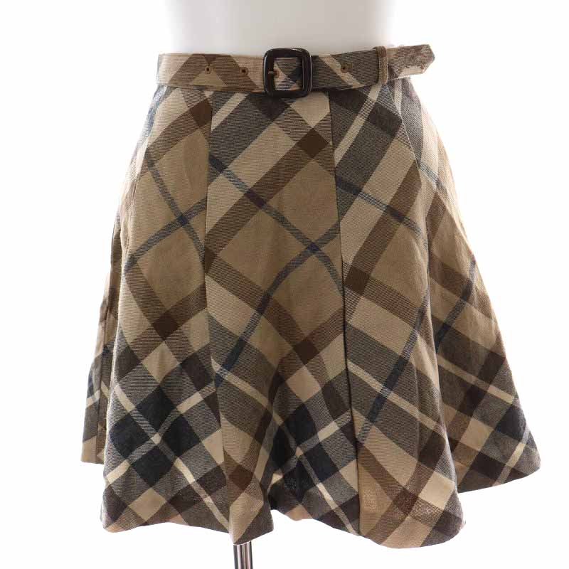 バーバリーブルーレーベル ノバチェック フレアスカート ブラウン 紐  