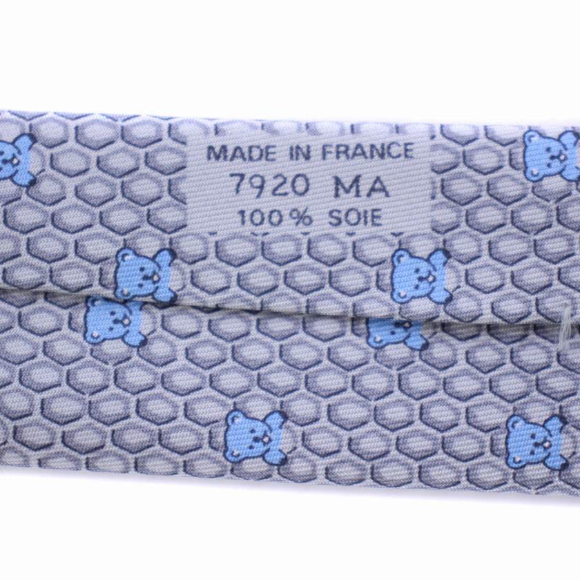 エルメス HERMES ネクタイ コアラ柄 シルク フランス製 グレー 水色 