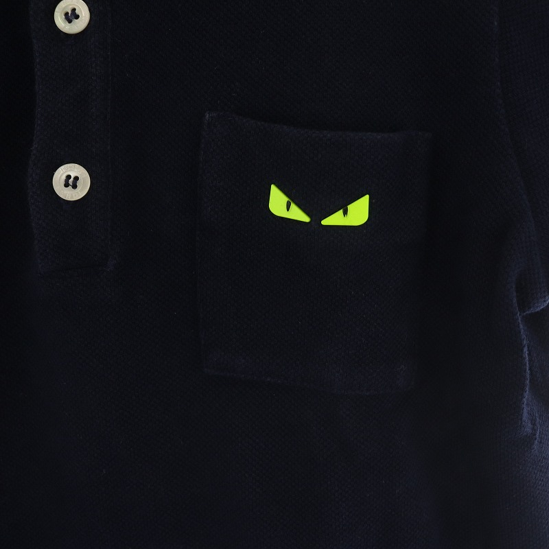 FENDI 黒 ポロシャツ 半袖 FENDI 刺繍ロゴ ブラック ポロシャツ 半袖 メンズXLサイズ