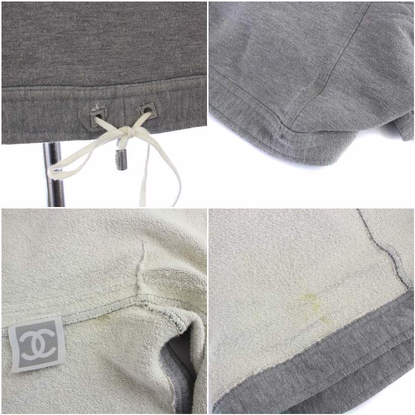 CHANEL - シャネル 05P スポーツライン コットン ヴィンテージ ココマーク ドローコード フード パーカー ノースリーブ スウェット トップス P25713 グレー【中古】 CHANEL - シャネル 05P スポーツライン コットン ヴィンテージ